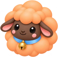 An orange bell-wether with a bell on a blue collar