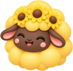 A sunny yellow sheep wearing sunflowers