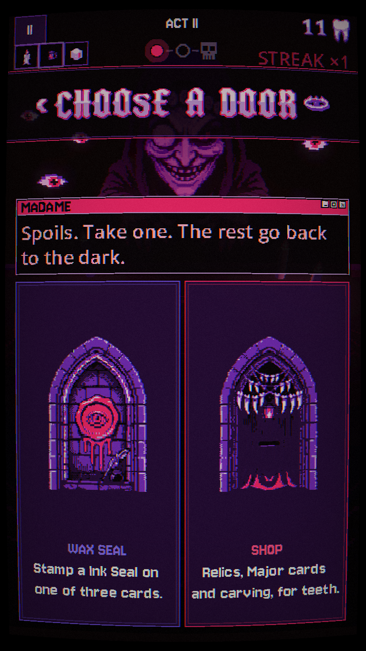 Choose between a wax seal room and the shop after beating the Act I boss