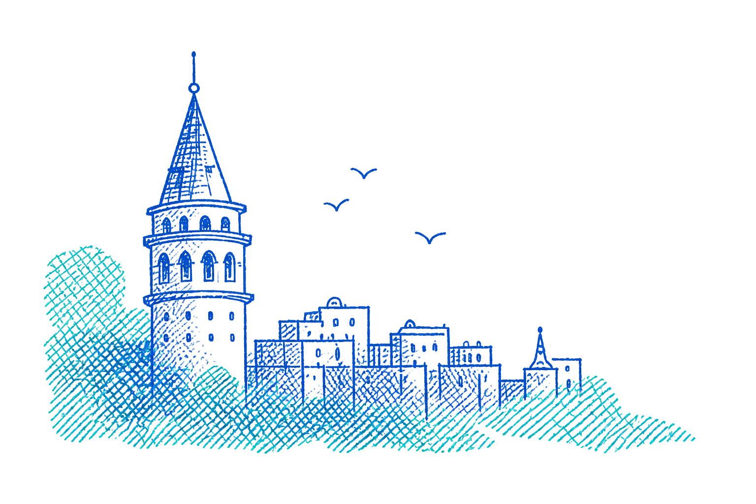 An illustrated Istanbul skyline