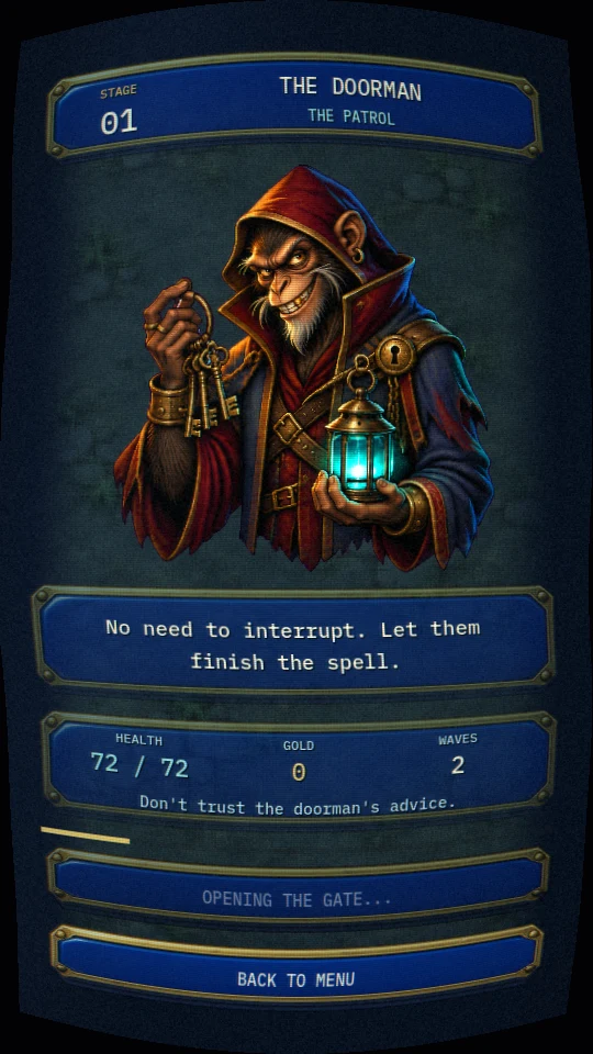 The sinister monkey doorman greets the player at a stage entrance